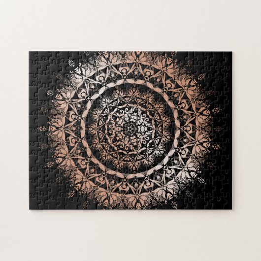 Rose Gold Black Floral Mandala Puzzle (Horizontal)