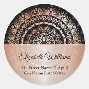 Rose Gold Black Floral Mandala Runder Aufkleber