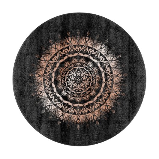Rose Gold Black Floral Mandala Schneidebrett (Vorderseite)