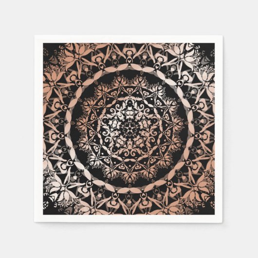 Rose Gold Black Floral Mandala Serviette (Vorderseite)