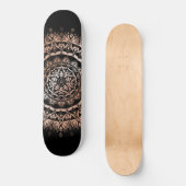Rose Gold Black Floral Mandala Skateboard (Vorderseite)