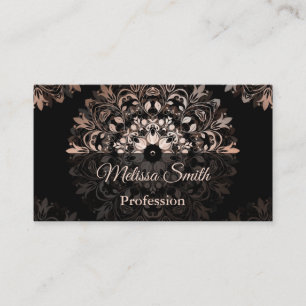 Rose Gold Black Floral Mandala Visitenkarte