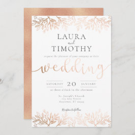 Rose Gold Black Floral Rustic Typografie Hochzeit Einladung