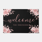 Rose Gold Black Floral Willkommen Familienname Doo Fußmatte (Vorderseite)