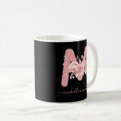 Rose Gold Black Floral Wind Monogramm Kaffeetasse (VorderseiteRechts)