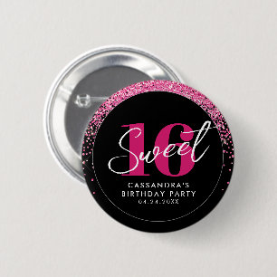 Rose Gold & Black Glam 16 . Geburtstag Geburtstag Button