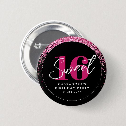 Rose Gold & Black Glam 16 . Geburtstag Geburtstag Button (Vorne & Hinten)