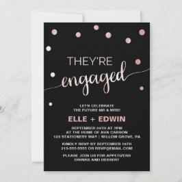 Rose Gold & Black Glam Confetti Engagement Party Einladung