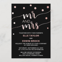 Rose Gold & Black Glam Confetti Mr. and Mrs Weddin