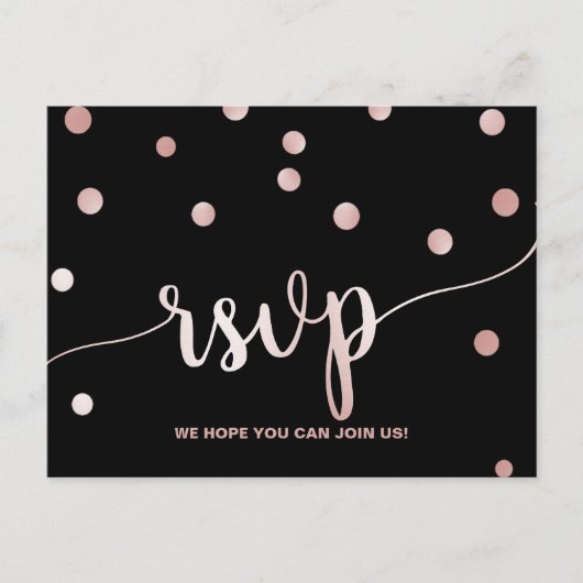 Rose Gold & Black Glam Confetti Song Anfrage UAWG Einladungspostkarte (Vorderseite)