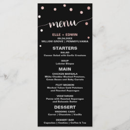 Rose Gold & Black Glam Confetti Wedding Menu Card Menükarte