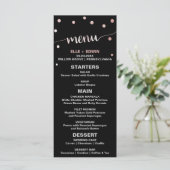 Rose Gold & Black Glam Confetti Wedding Menu Card Menükarte (Stehend Vorderseite)