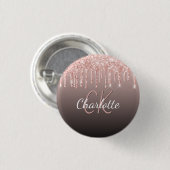 Rose gold black glitter drips custom monogram name button (Vorne & Hinten)