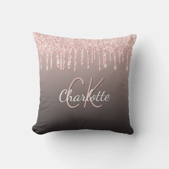 Rose gold black glitter drips custom monogram name kissen (Vorderseite)