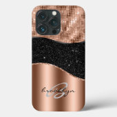Rose Gold Black Glitzer Blenden Monogramm Name Case-Mate iPhone Hülle (Rückseite)