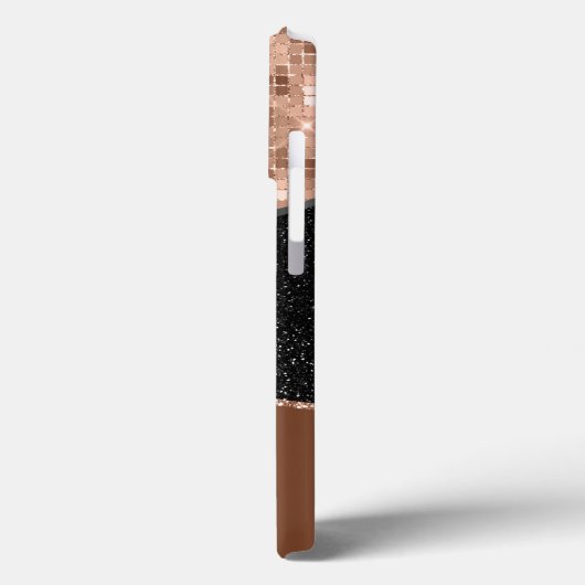 Rose Gold Black Glitzer Blenden Monogramm Name Case-Mate iPhone Hülle (Rückseite / Links)