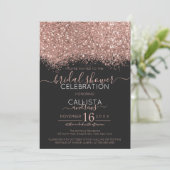 Rose Gold Black Glitzer Confetti Brautparty Einladung (Stehend Vorderseite)