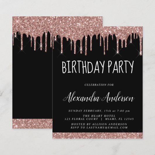 Rose Gold Black Glitzer Geburtstag (Vorne/Hinten)