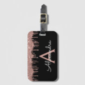 Rose Gold Black Glitzer Sparkone Monogramm Gepäckanhänger (Vorderseite Vertikal)