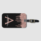 Rose Gold Black Glitzer Sparkone Monogramm Gepäckanhänger (Vorderseite (Horizontal))
