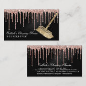 Rose Gold Black Glitzer Tropfen Reinigungsservice Visitenkarte (Vorne/Hinten)