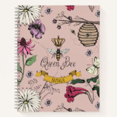 Rose Gold, Black & Gold Queen Bee, Crown & Scroll Notizblock (Vorderseite)