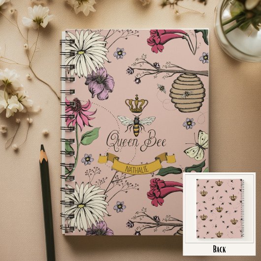 Rose Gold, Black & Gold Queen Bee, Crown & Scroll Notizblock
