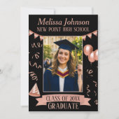 Rose Gold & Black Grad Party Photo Invitation Einladung (Vorderseite)