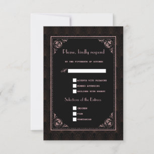 Rose Gold Black Great Gatsby Art Deco Hochzeit RSVP Karte