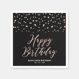 Rose gold Black Hexagon Confetti Happy Birthday Na Serviette