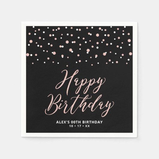 Rose gold Black Hexagon Confetti Happy Birthday Na Serviette (Vorderseite)