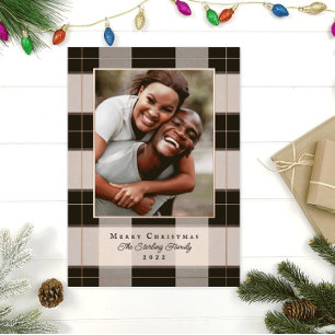 Rose Gold & Black Kariert Foil Holiday Foto Card Folien Feiertagskarte