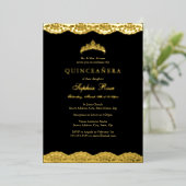 Rose Gold Black Lace Tiara Quinceanera Foil Folieneinladung (Stehend vorne)