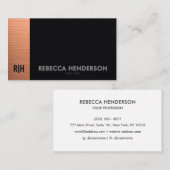 Rose Gold Black Leather with White Back Monogram Visitenkarte (Vorne/Hinten)