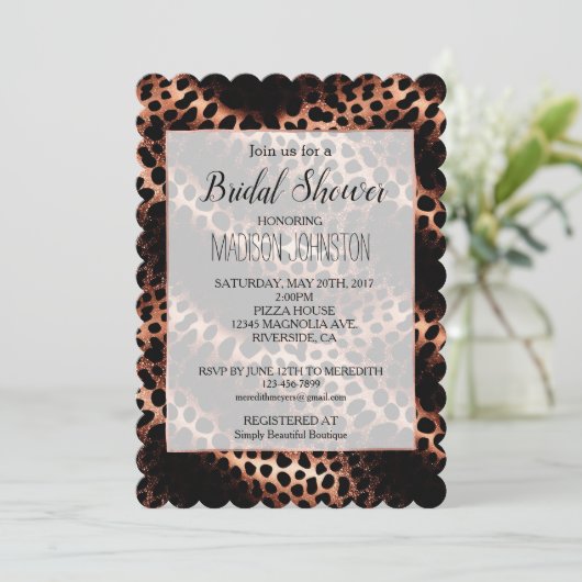 Rose Gold Black Leopard Einladung (Stehend Vorderseite)