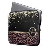 Rose Gold, Black Leopard mit Gold Diamonds Laptopschutzhülle (Vorderseite Links)