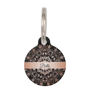 Rose Gold Black Mandala Dog's Name Your Address Haustiermarke