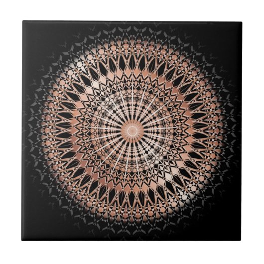 Rose Gold Black Mandala Fliese (Vorderseite)