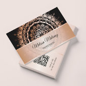 Rose Gold Black Mandala QR Code Visitenkarte