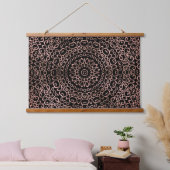 Rose Gold Black Mandala Trippy Psychedelic Hippie Wandteppich Mit Holzrahmen (Schlafzimmer)