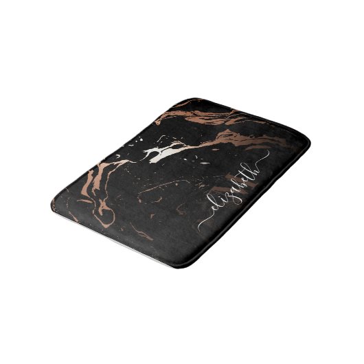 Rose Gold Black Marble Badematte (Schrägansicht)