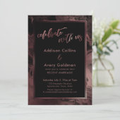 Rose Gold & Black Marble Celebrate mit uns Einladung (Stehend Vorderseite)