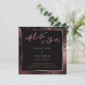 Rose Gold & Black Marble Celebrate mit uns Einladung (Stehend Vorderseite)