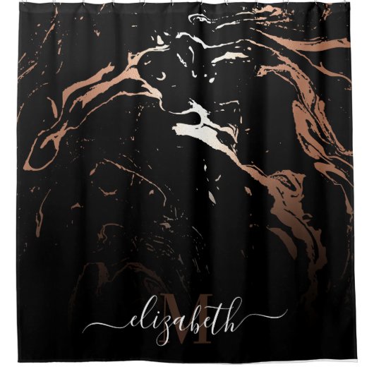 Rose Gold Black Marble Duschvorhang (Vorderseite)