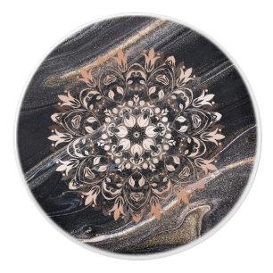 Rose Gold Black Marble Floral Mandala  Keramikknauf