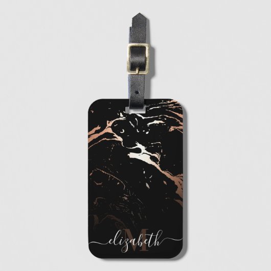 Rose Gold Black Marble Gepäckanhänger (Vorderseite Vertikal)