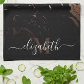 Rose Gold Black Marble Geschirrtuch (Gefaltet)