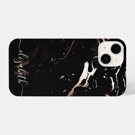 Rose Gold Black Marble iPhone Hülle (Rückseite (Horizontal))