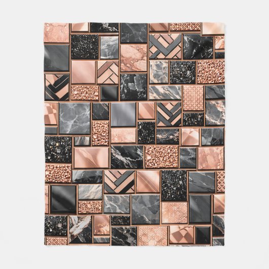 Rose Gold Black Marble Mosaic Fleecedecke (Vorderseite)