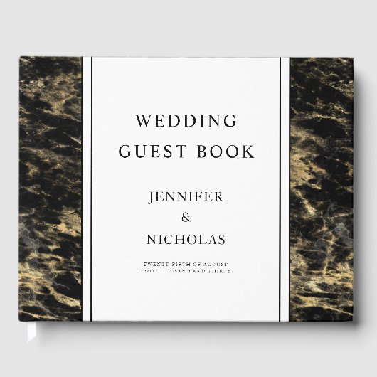 Rose Gold Black Marble Wedding Gästebuch (Vorderseite)
